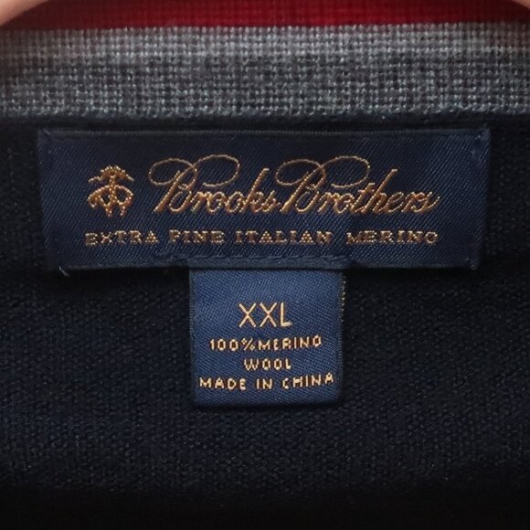 Brooks Brothers Men’s Italian Merino Wool Long Sleeve Cardigan XXL Navy Red Grey - Picture 7 of 10